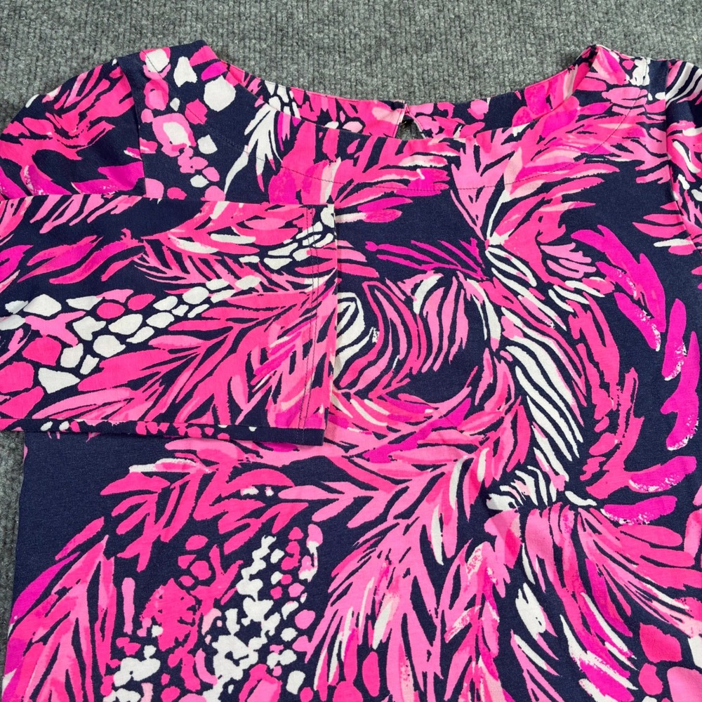 Lilly Pulitzer Boatneck Top Womens S Pink Navy Blue 3/4 Sleeve Stretch